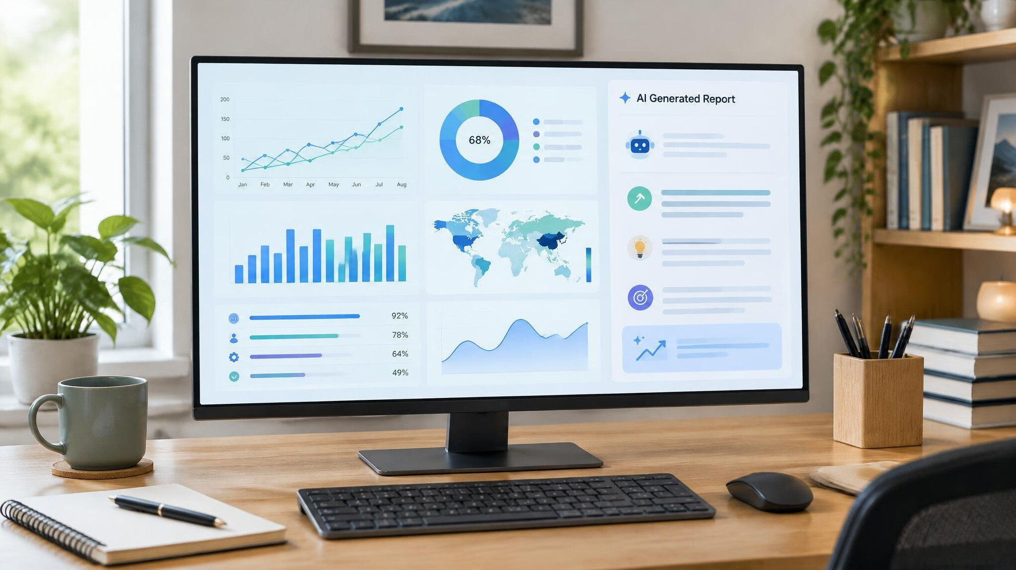 Desktop monitor with data charts and reports