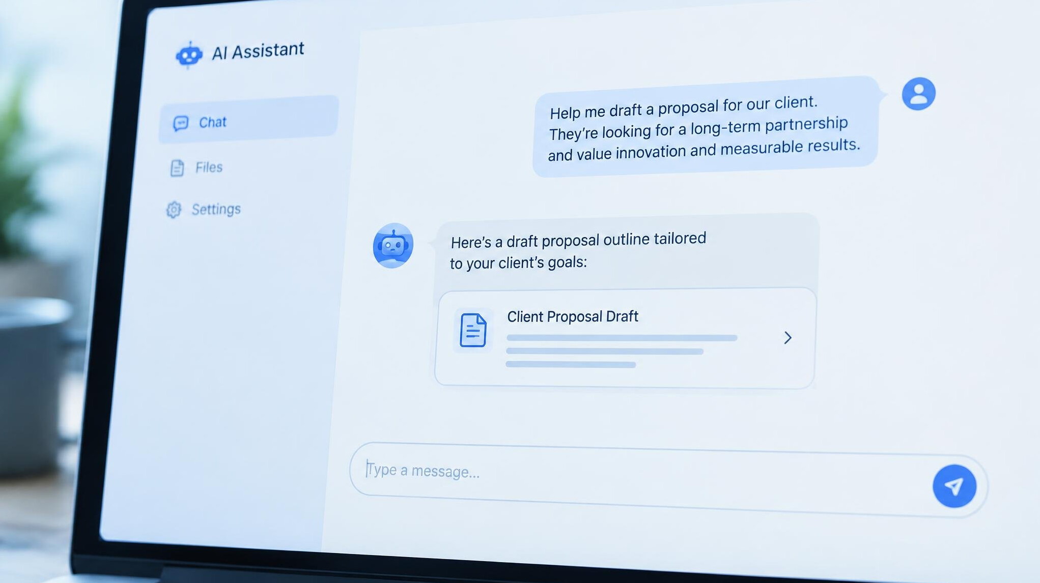 AI assistant chat interface on a computer screen