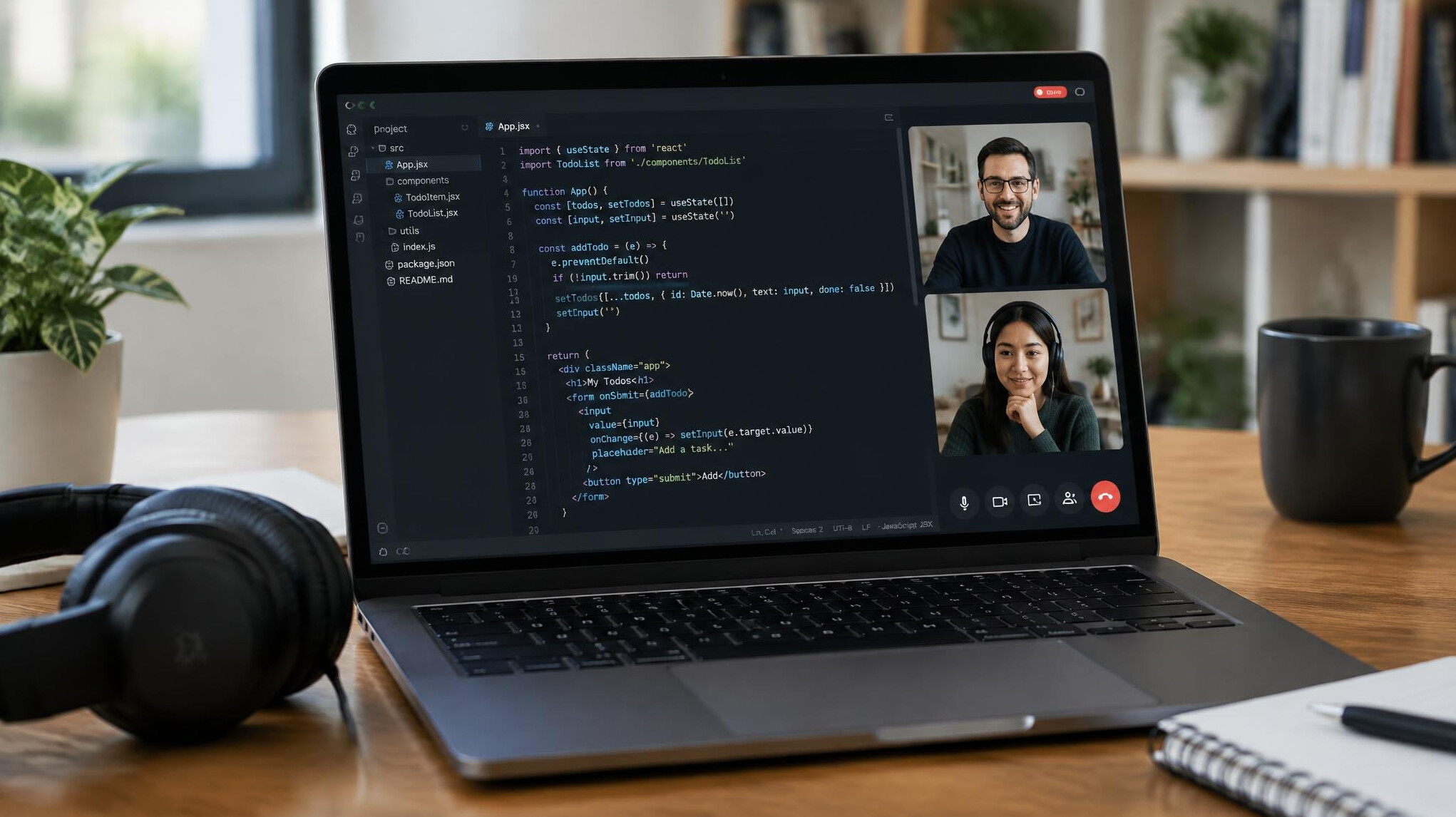 Laptop with code during a live coaching session