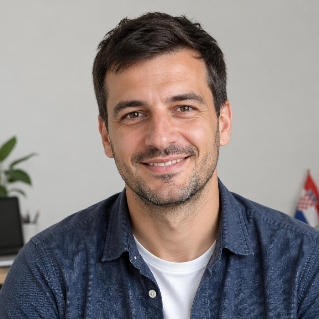 Portrait of a smiling man with short hair